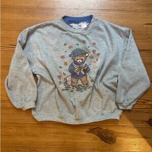 VTG Basic Editions gray bear fall leaves‎ cozy womens crew sweatshirt SIZE M